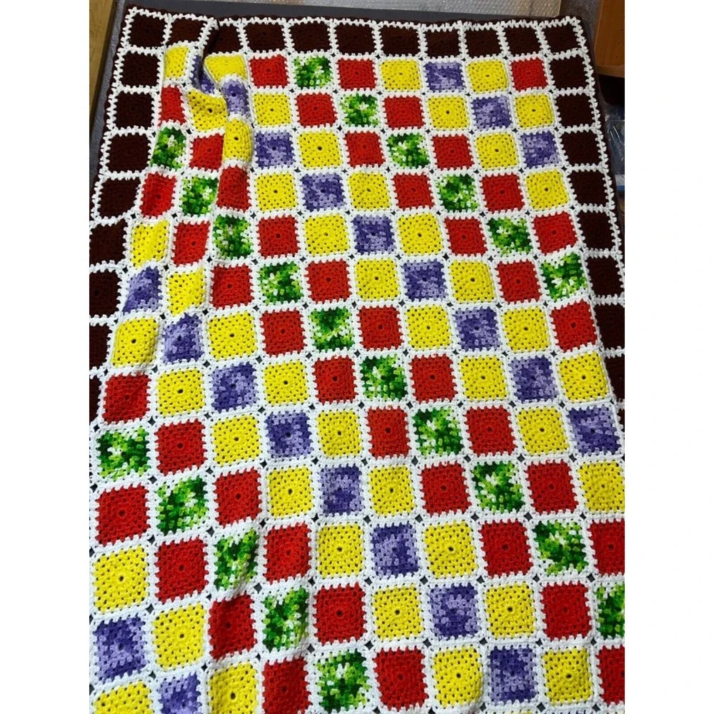 Handmade Crochet‎ Granny Square Blanket Unisex OS Multi Excellent Vintage Style